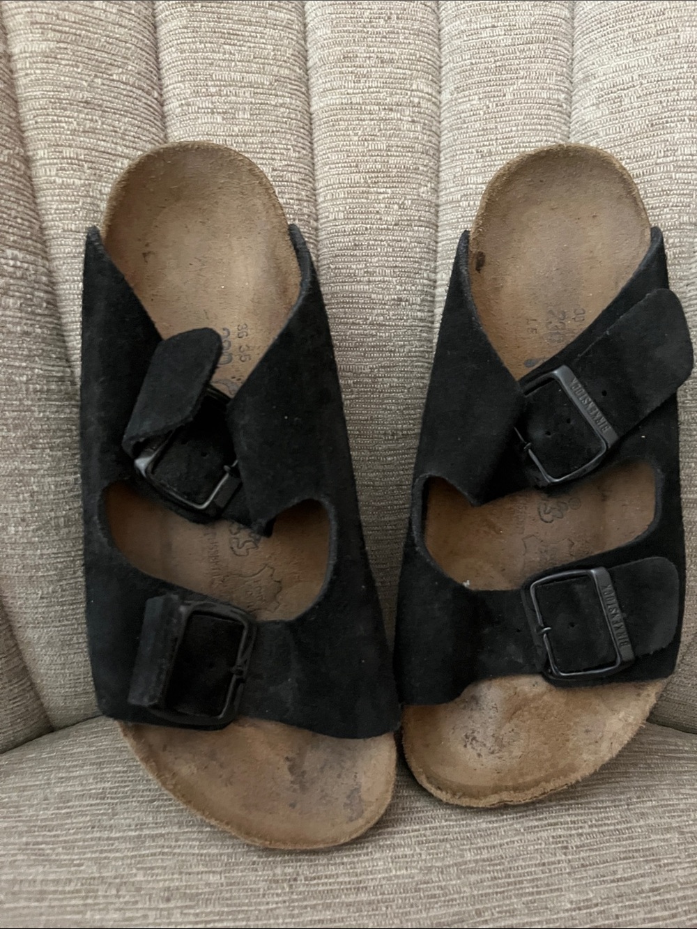 Birkenstock Black Suede Two-Buckle Sandals